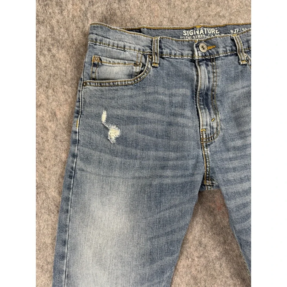 Levi Strauss Signature Slim Jeans 34x32‎ Distressed Light Wash Men's Denim